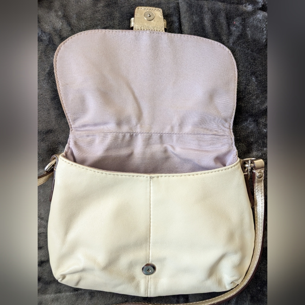 Coach Metallic Gold Leather Crossbody Bag Cream White - Picture 3 of 13